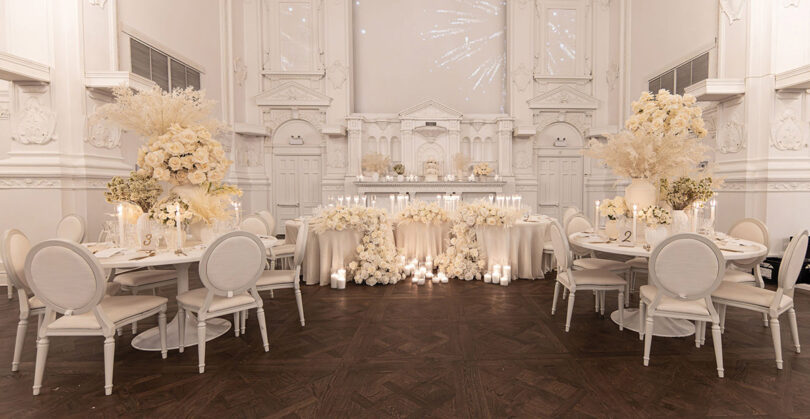 white wedding details