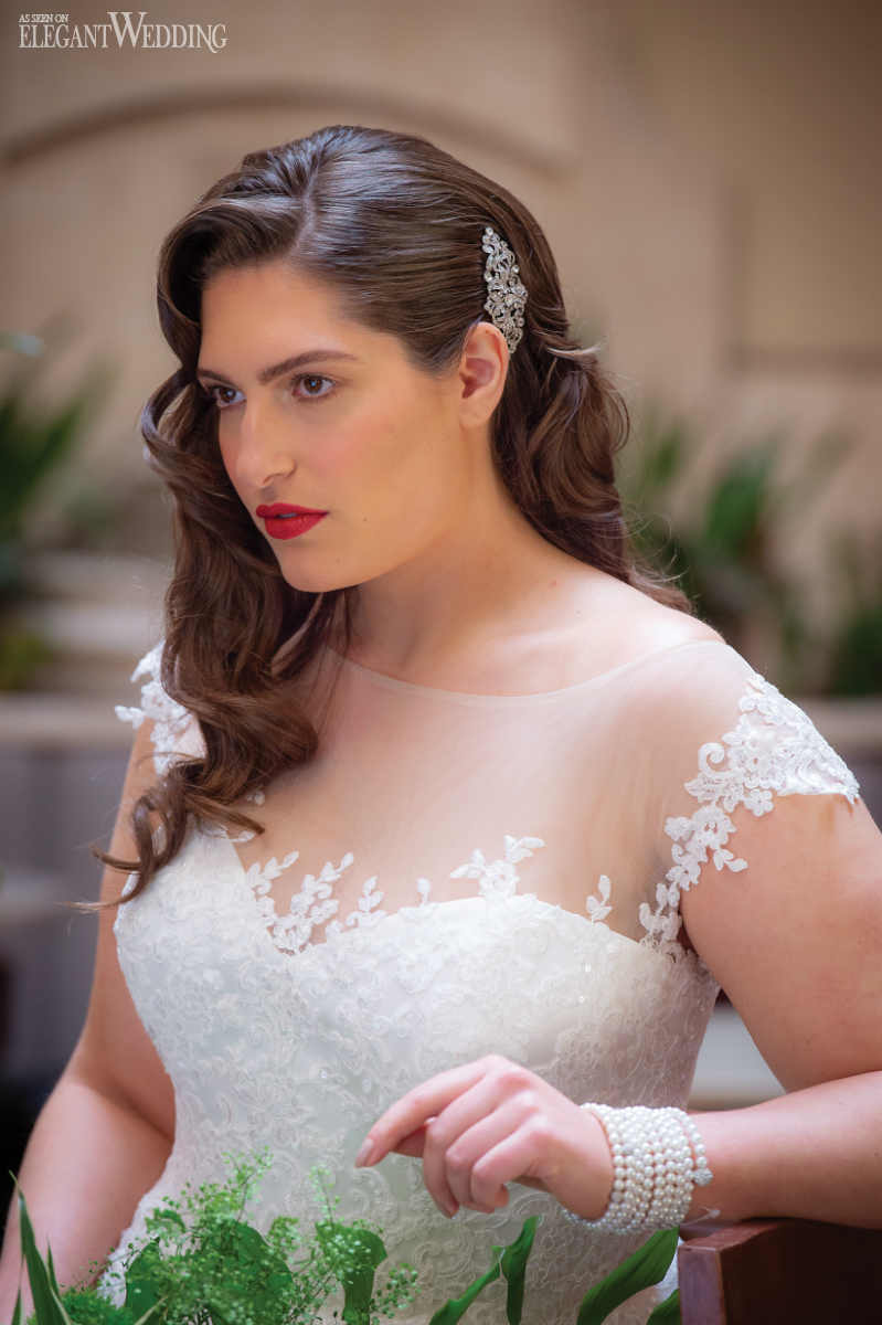 elegant-wedding-rustic-garden-wedding-with-twinkling-lights2 Side Bridal Hair with Headpiece