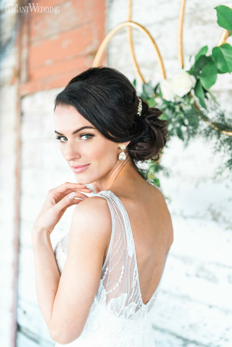 elegant-wedding-rustic-glam-wedding-inspiration-floral-hoops24 Bridal Updo Hairstyle Ideas